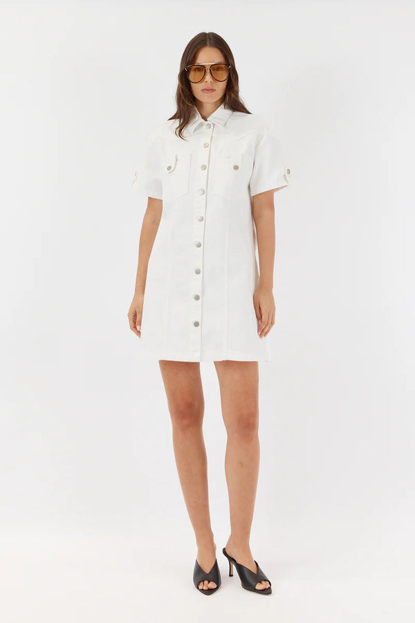 SARAH BOXEY DENIM DRESS in White from Sofia Irina
