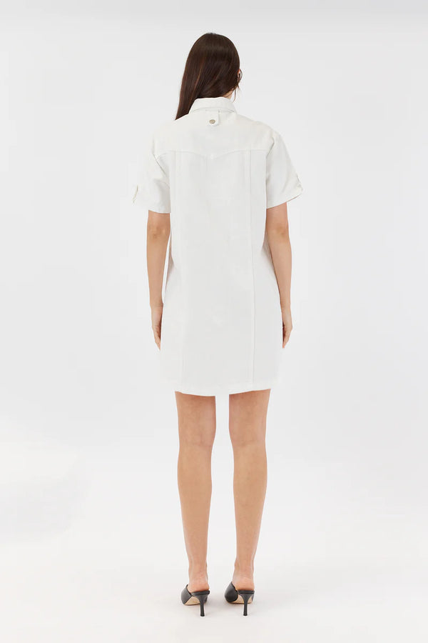 SARAH BOXEY DENIM DRESS in White from Sofia Irina