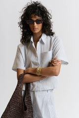 LE SEERSUCKER STRIPE SHIRT | White + Blue