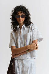 LE SEERSUCKER STRIPE SHIRT | White + Blue