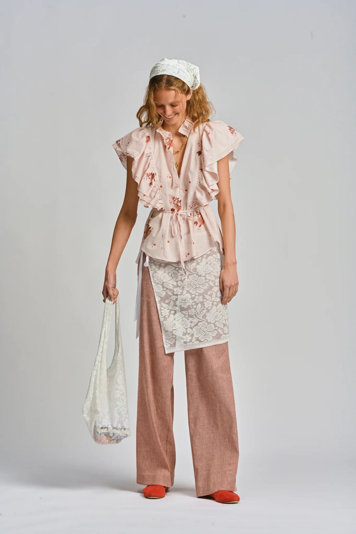 LE TABLECLOTH FRILL TOP in Rosa from Le Stripe