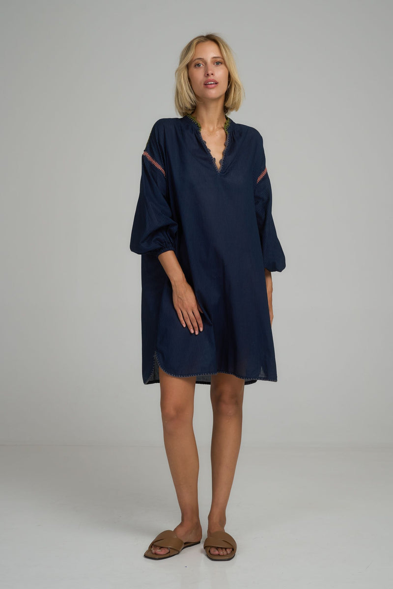 ORDU TRIM DRESS | Navy Blue + Mixed Crochet