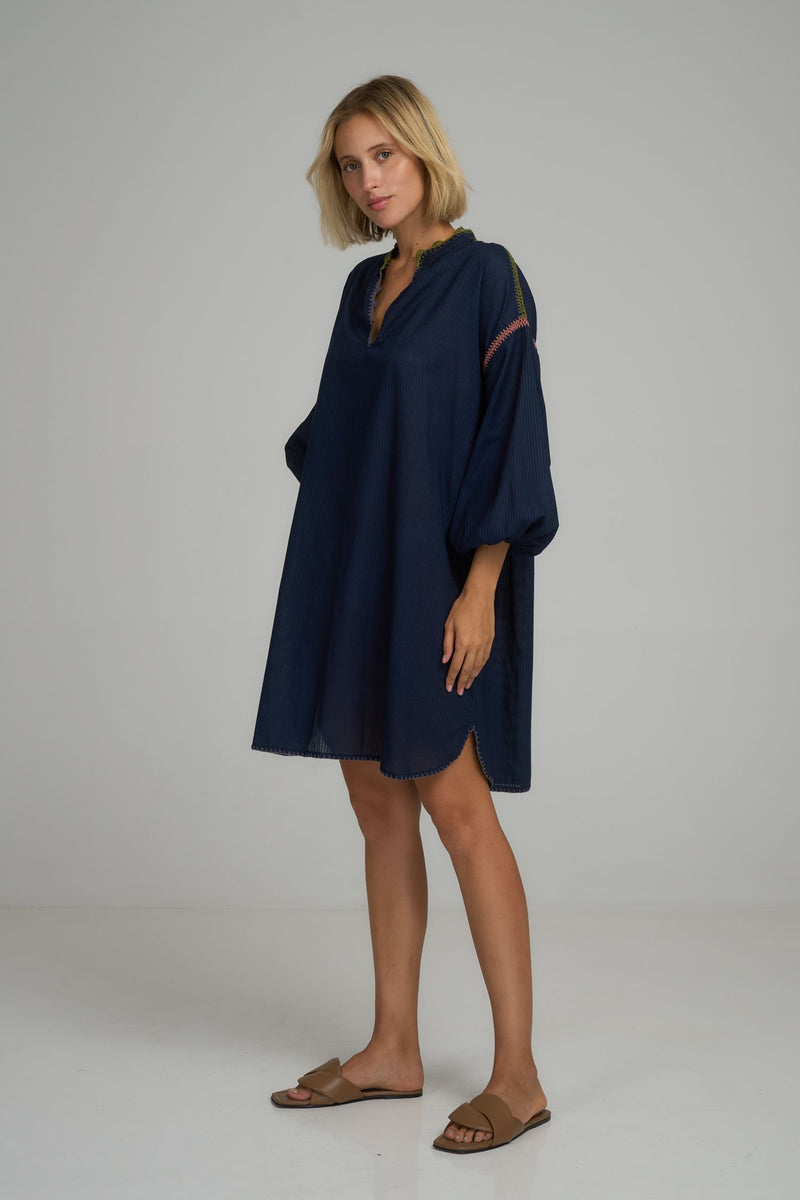 ORDU TRIM DRESS | Navy Blue + Mixed Crochet