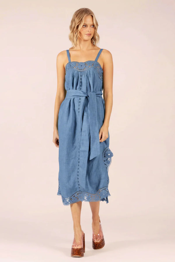 Lido Linen and Lace Maxi Dress in Cornflower by Lola Australia