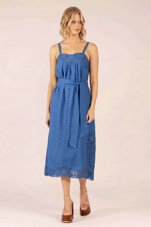 LIDO LINEN + LACE MAXI DRESS | Cornflower