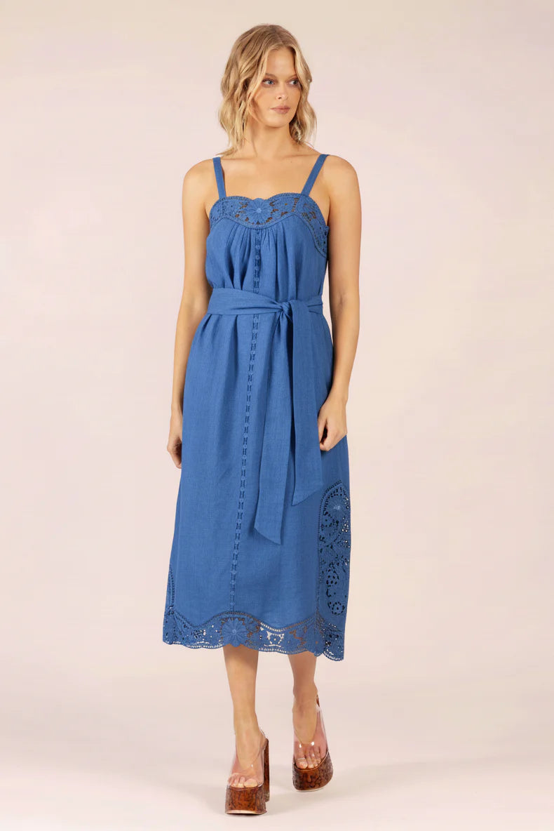 LIDO LINEN + LACE MAXI DRESS | Cornflower