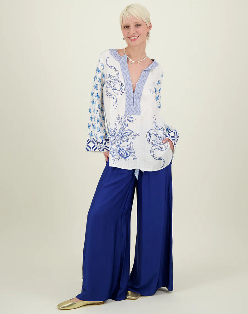 ME369 Alexa Placket Tunic  blouse in Amalfi Coast print available from Darling and Domain