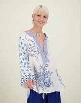 ME369 Alexa Placket Tunic  blouse in Amalfi Coast print available from Darling and Domain