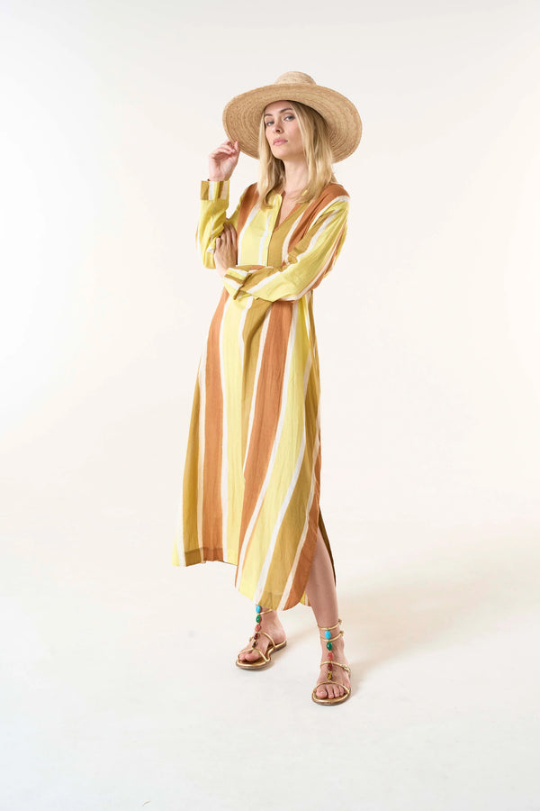 BAZAAR STRIPE COTTON DRESS in Moroccan Stripe Citrine from Oneseason