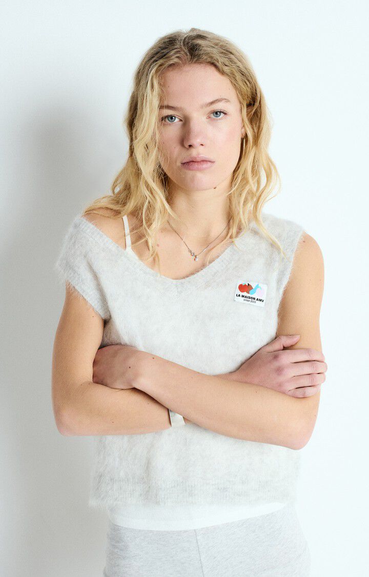 NENYBAY V NECK VEST NEN18A in Polar Melange by American Vintage