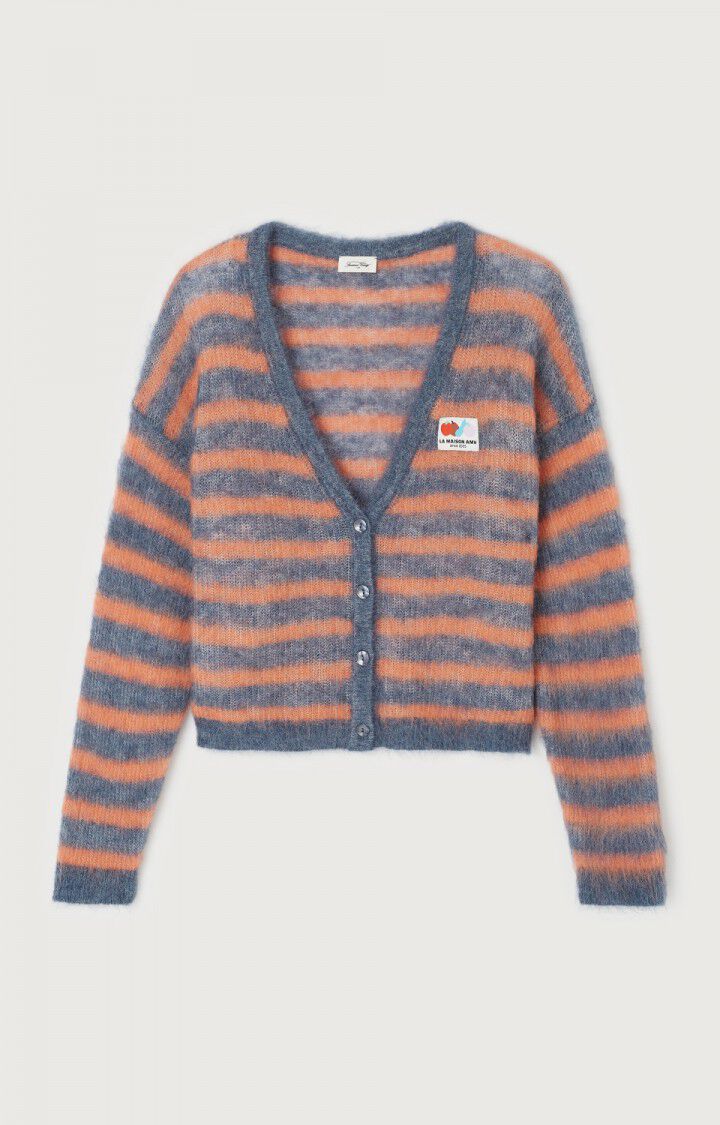 NENYBAY CARDIGAN NEN19A in Tornado Fluro Orange Stripe Melange by American Vintage