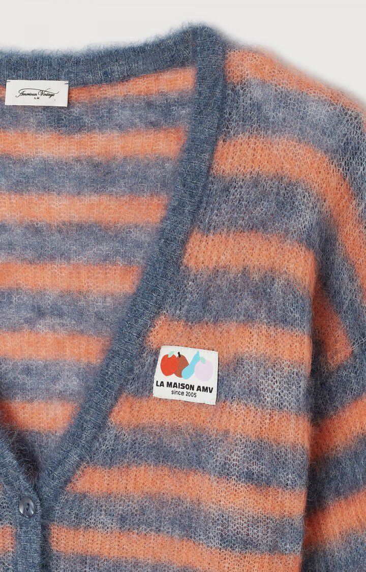 NENYBAY CARDIGAN NEN19A in Tornado Fluro Orange Stripe Melange by American Vintage