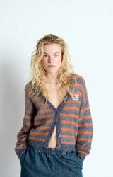 NENYBAY CARDIGAN NEN19A in Tornado Fluro Orange Stripe Melange by American Vintage