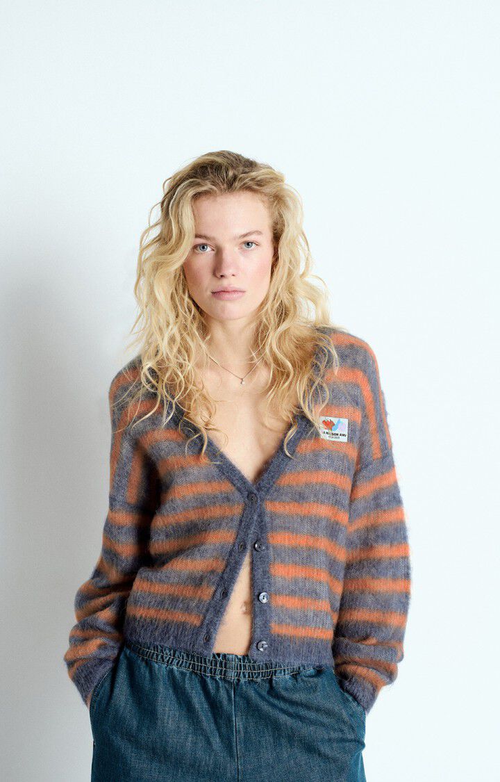 NENYBAY CARDIGAN NEN19A in Tornado Fluro Orange Stripe Melange by American Vintage