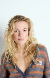 NENYBAY CARDIGAN NEN19A in Tornado Fluro Orange Stripe Melange by American Vintage