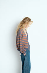 NENYBAY CARDIGAN NEN19A in Tornado Fluro Orange Stripe Melange by American Vintage