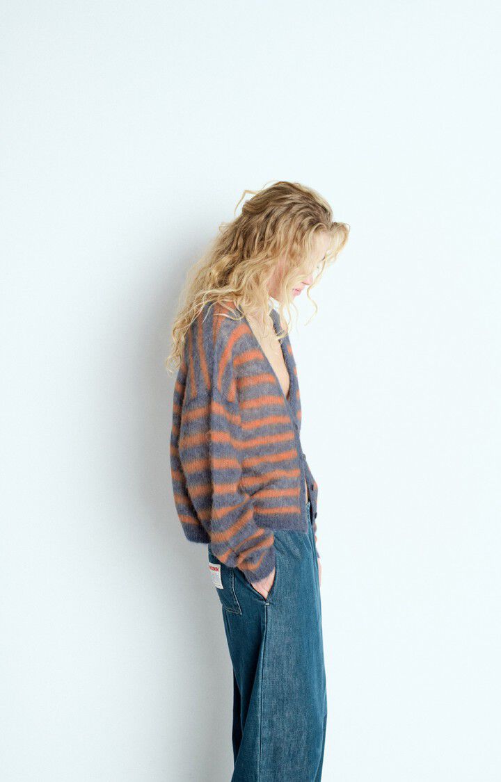NENYBAY CARDIGAN NEN19A in Tornado Fluro Orange Stripe Melange by American Vintage