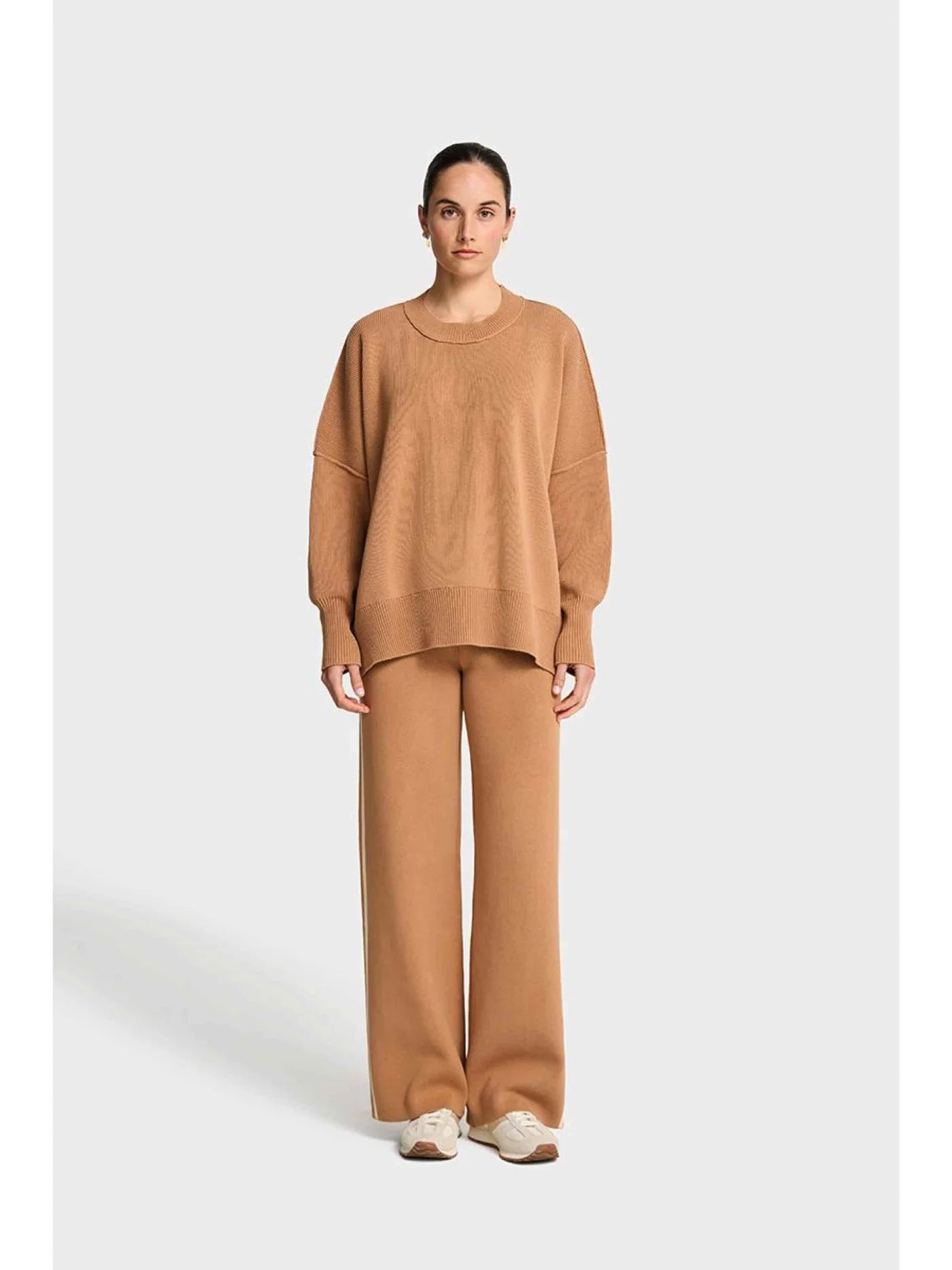 NATASHA SWEAT PANT in Camel and Cream by Arlington Milne