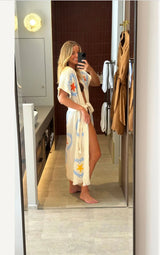 NATURAL LONG ROBE SHORT SLEEVE | Light Blue Heart