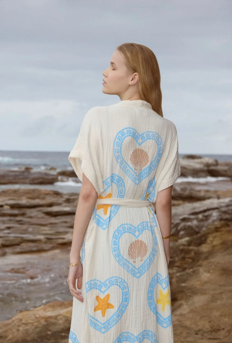 NATURAL LONG ROBE SHORT SLEEVE | Light Blue Heart