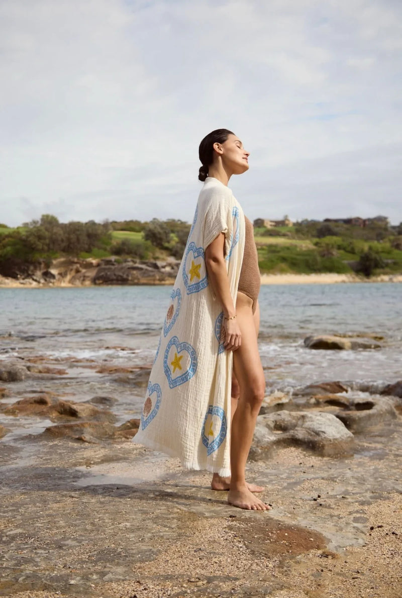 NATURAL LONG ROBE SHORT SLEEVE | Light Blue Heart