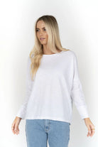 DIPPY LONG SLEEVE TEE in White by Humidity Lifestyle
