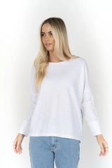 DIPPY LONG SLEEVE TEE in White by Humidity Lifestyle