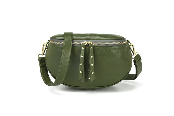 OBSESSED CROSSOVER BAG LEATHER STRAP in Army Green