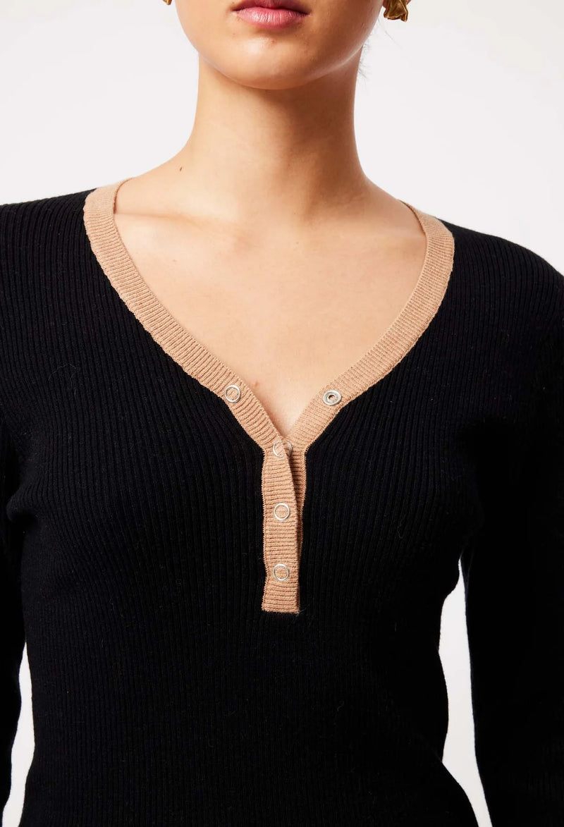 NOVA MERINO WOOL KNIT TOP in Black + Husk from Oncewas