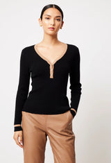 NOVA MERINO WOOL KNIT TOP in Black + Husk from Oncewas