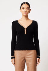 NOVA MERINO WOOL KNIT TOP in Black + Husk from Oncewas