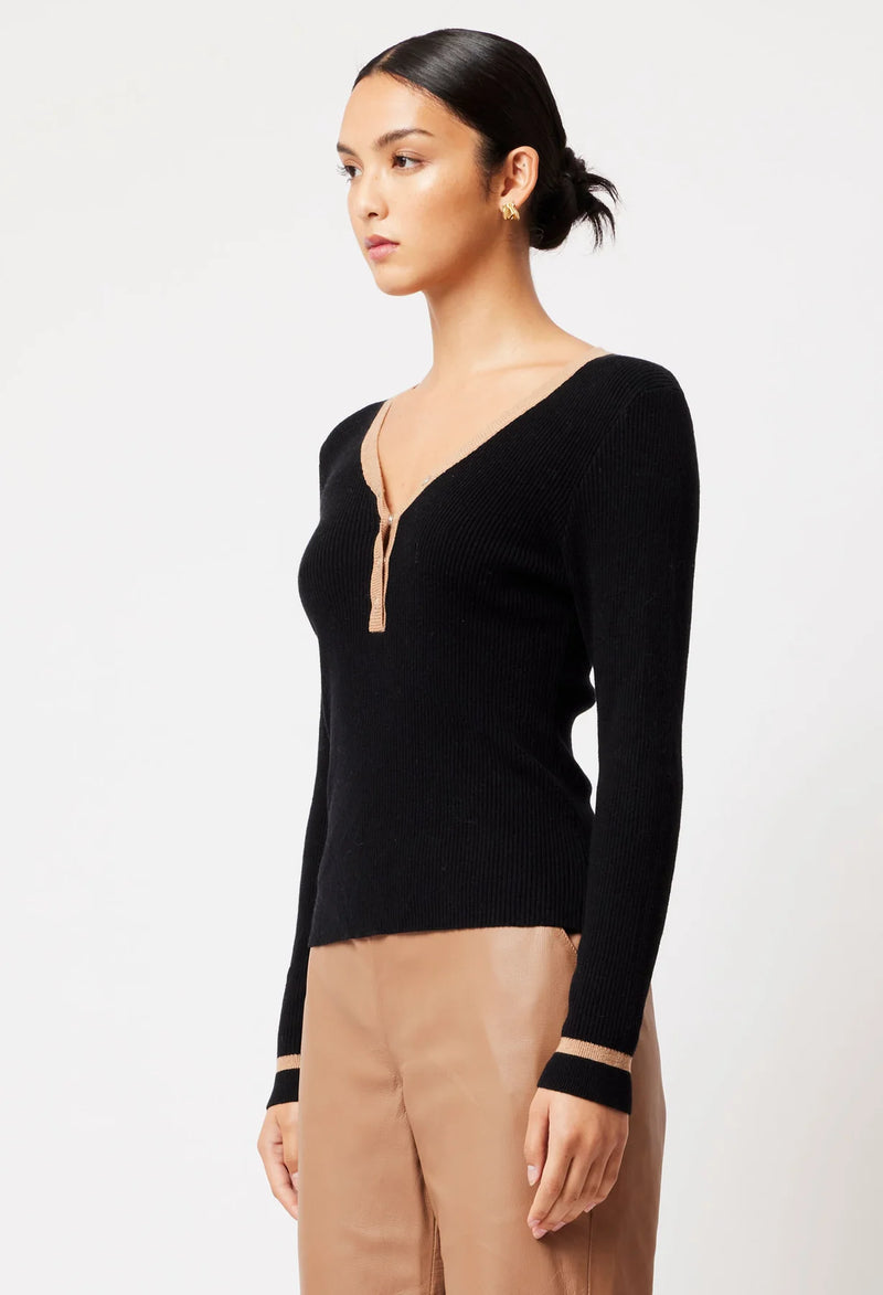 NOVA MERINO WOOL KNIT TOP in Black + Husk from Oncewas