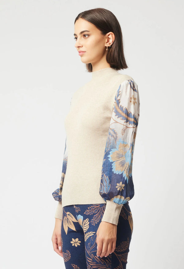 DYNASTY MERINO WOOL KNIT in Bamboo + Lotus Flower from Oncewas