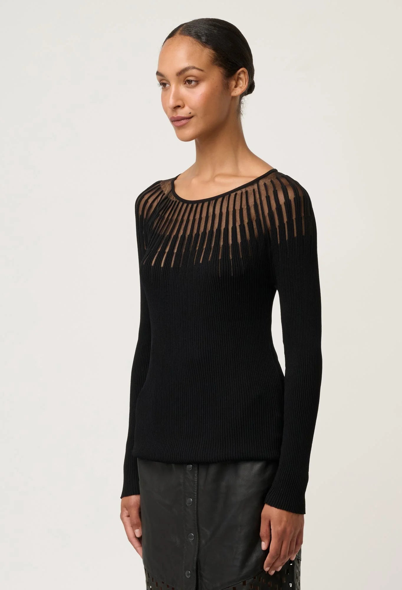 RHIANNON SHEER KNIT TOP in Black from Oncewas