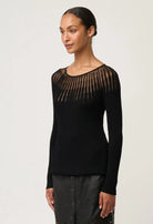 RHIANNON SHEER KNIT TOP in Black from Oncewas