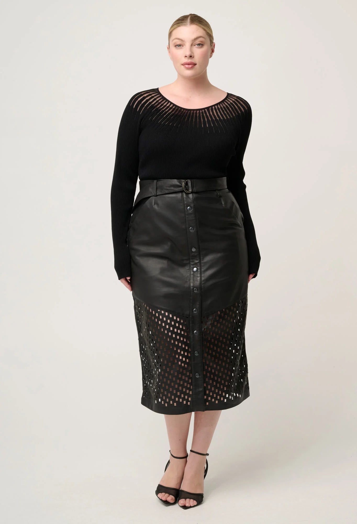 RHIANNON SHEER KNIT TOP in Black from Oncewas
