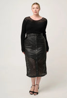 RHIANNON SHEER KNIT TOP in Black from Oncewas