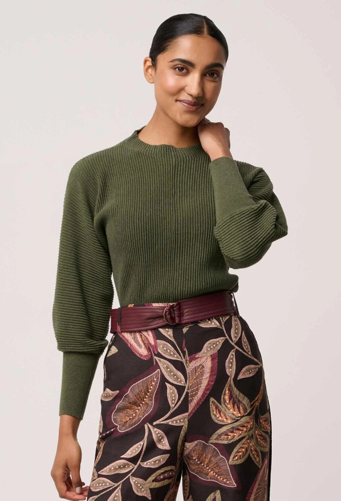 ROSELLE MERINO WOOL BLEND KNIT TOP in Winter Moss by OnceWas
