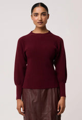 ROSELLE MERINO WOOL BLEND KNIT TOP in Bordeaux by OnceWas