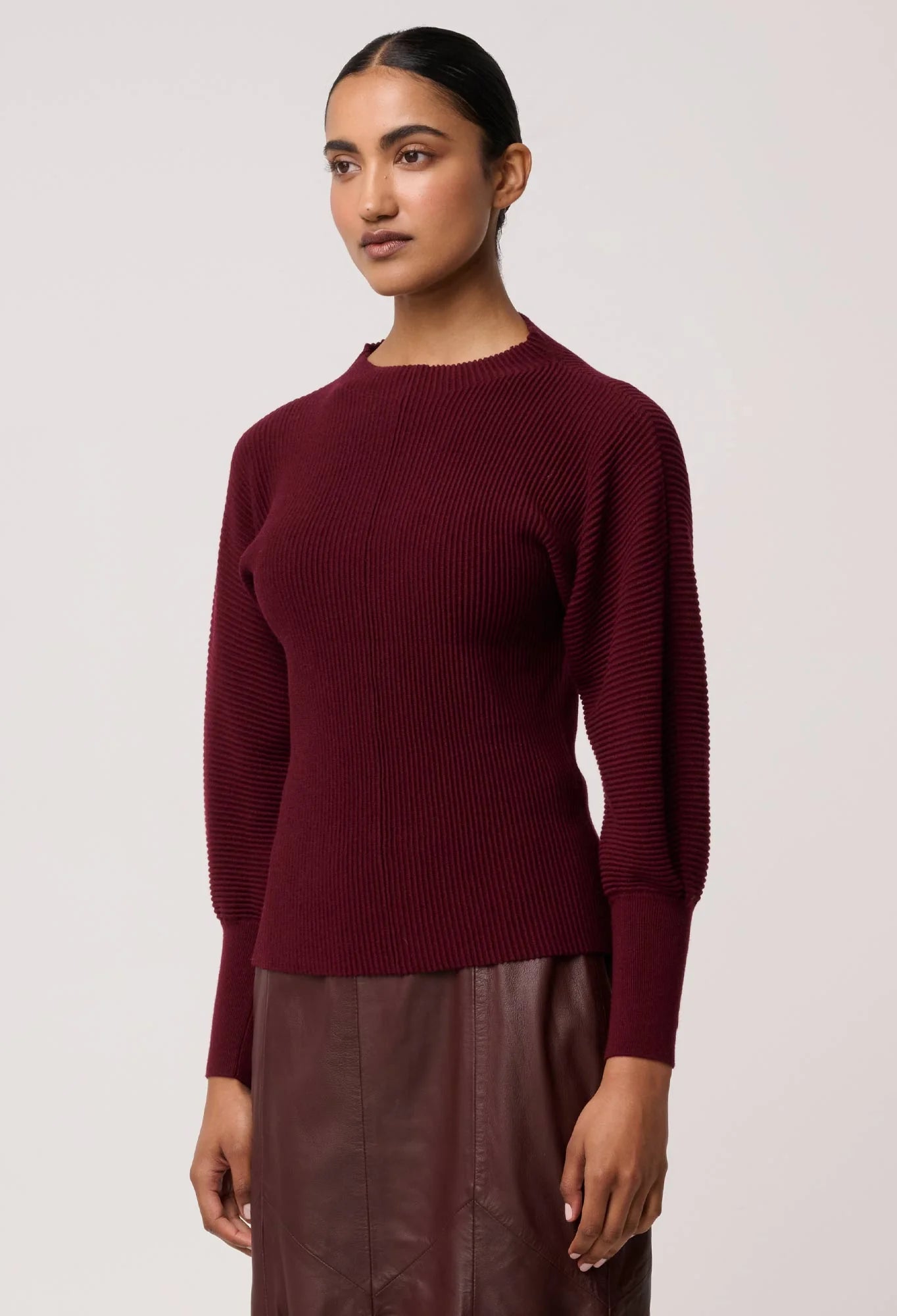 ROSELLE MERINO WOOL BLEND KNIT TOP in Bordeaux by OnceWas