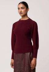 ROSELLE MERINO WOOL BLEND KNIT TOP in Bordeaux by OnceWas