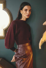 ROSELLE MERINO WOOL BLEND KNIT TOP in Bordeaux by OnceWas