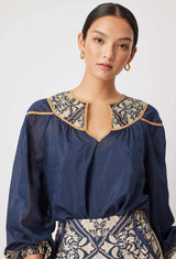 SERENA SILK COTTON BLOUSE in Nomad Mosiac from Oncewas