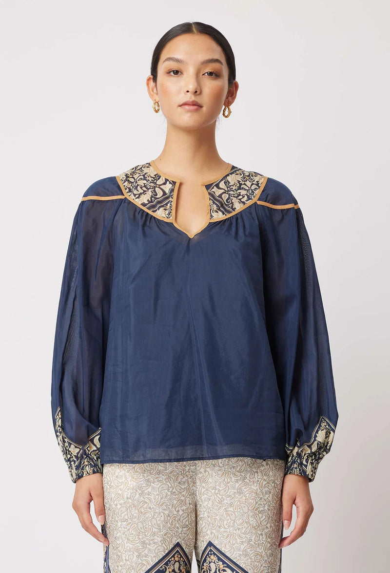 SERENA SILK COTTON BLOUSE in Nomad Mosiac from Oncewas