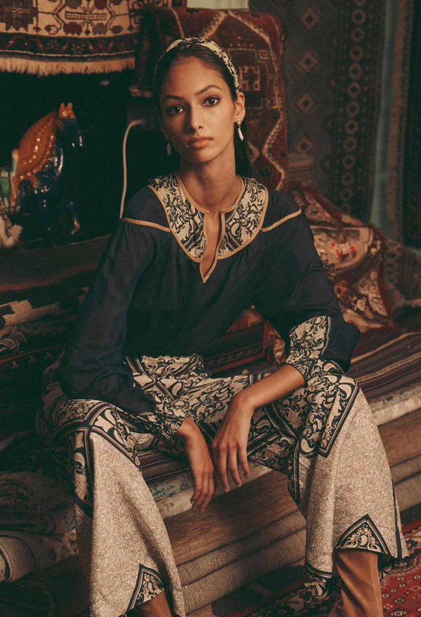 SERENA SILK COTTON BLOUSE in Nomad Mosiac from Oncewas