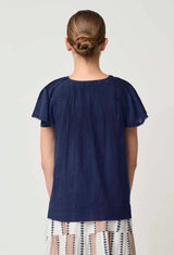 ST LUCIA COTTON SELF STRIPE SMOCKED TOP in Ink from Oncewas