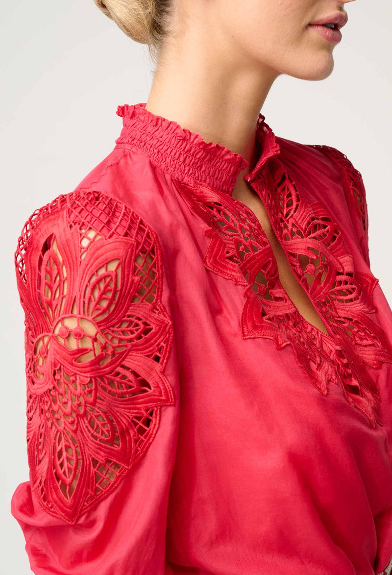 OLEANDER COTTON SILK BLOUSE | Ruby