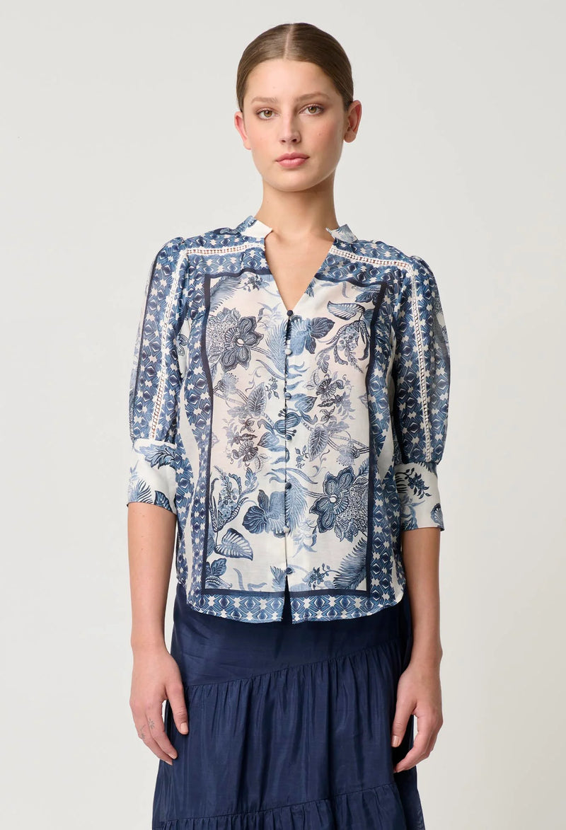 BIJOU COTTON SILK SHIRT in Ink Flè from Oncewas