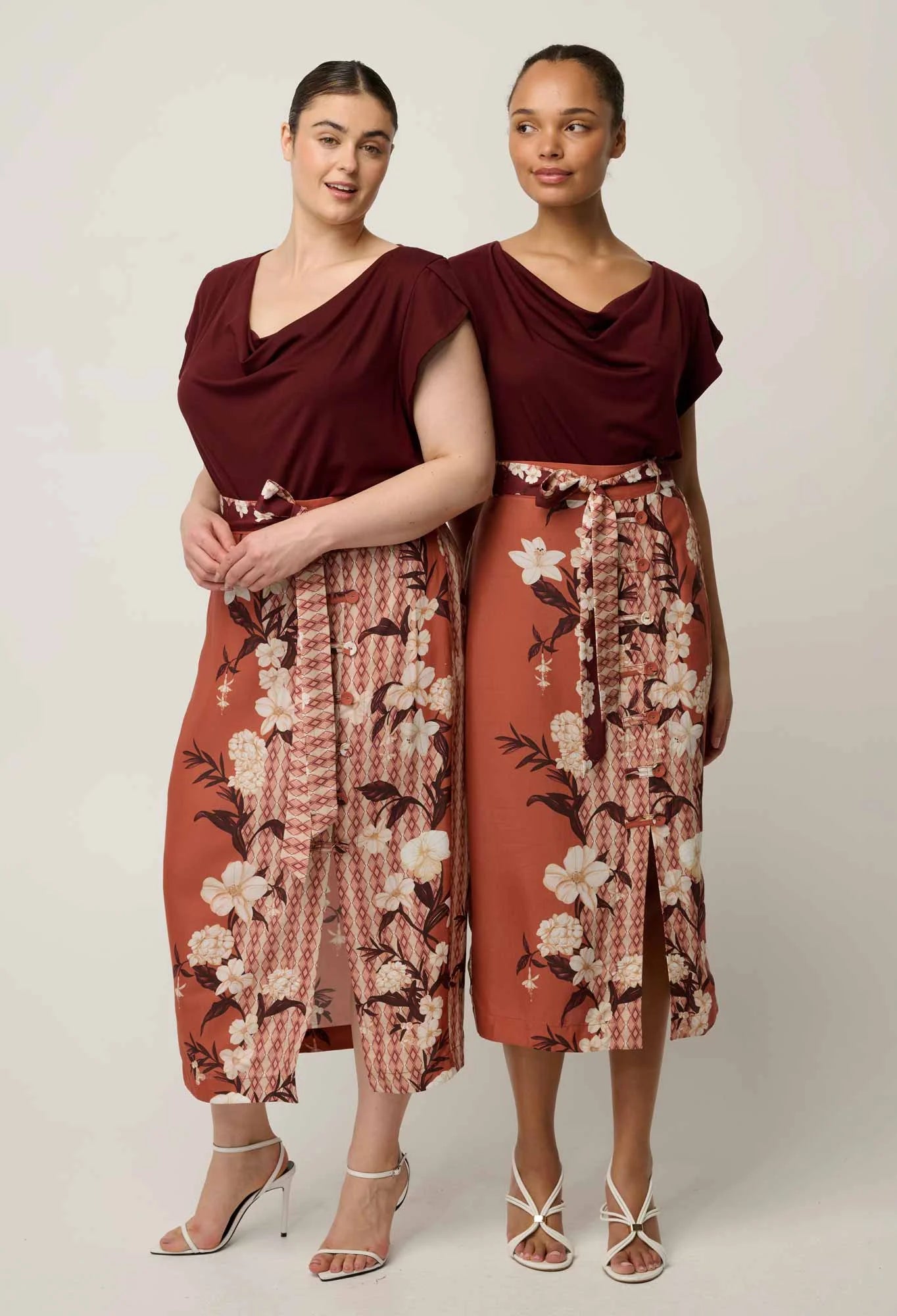 MARISOL COWL NECK CAP SLEEVE TOP in Rosewood from Oncewas