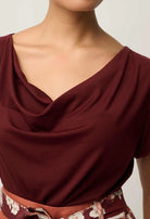 MARISOL COWL NECK CAP SLEEVE TOP in Rosewood from Oncewas